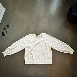 J. Crew white balloon sleeve top with square neck.